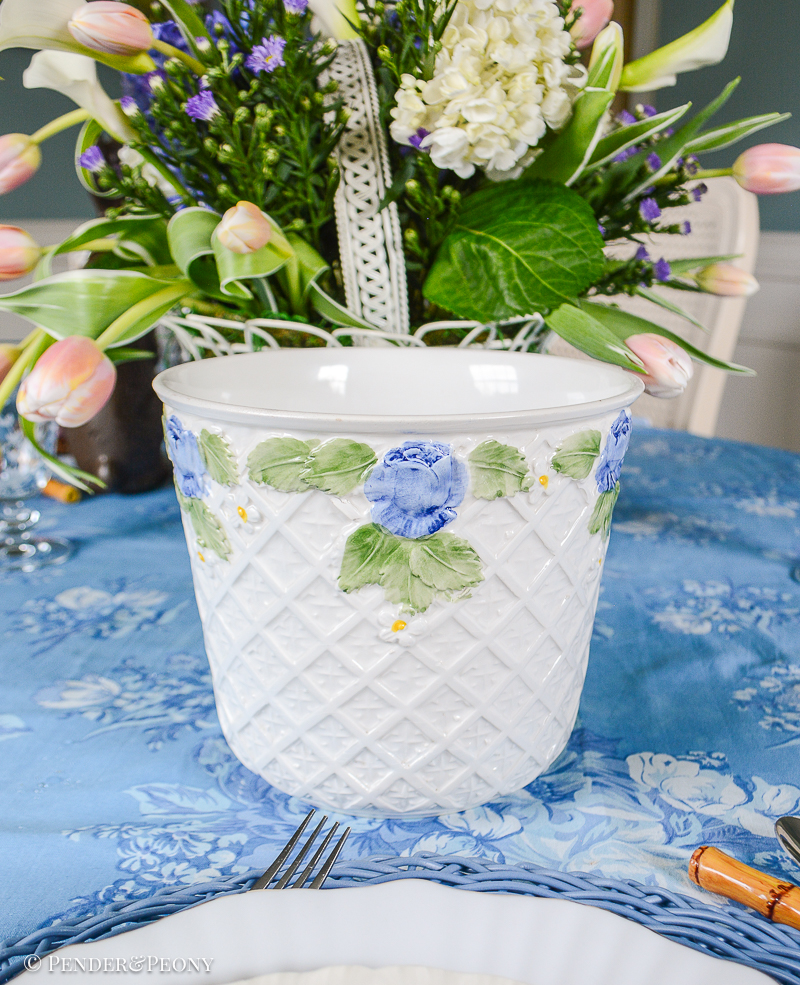 Italian Blue & White Floral Cachepot