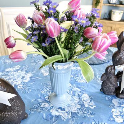 Wedgwood Queen's Ware embossed vase in cream on lavender