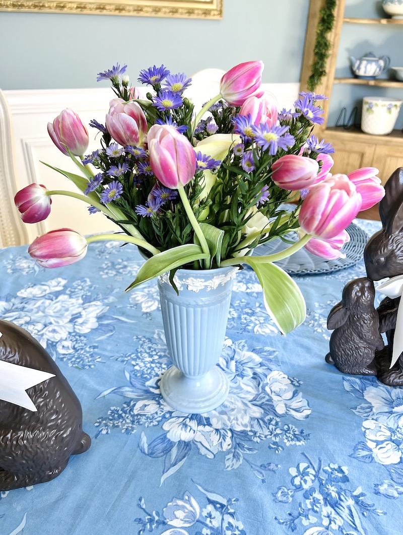 Wedgwood Queen's Ware embossed vase in cream on lavender