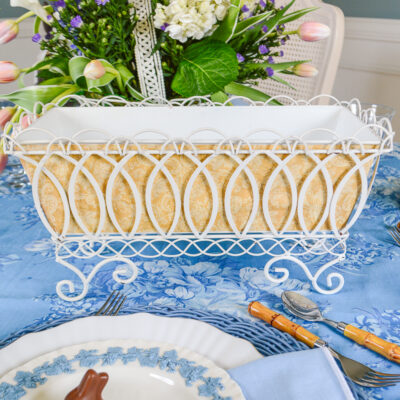 White wire planter or jardinere