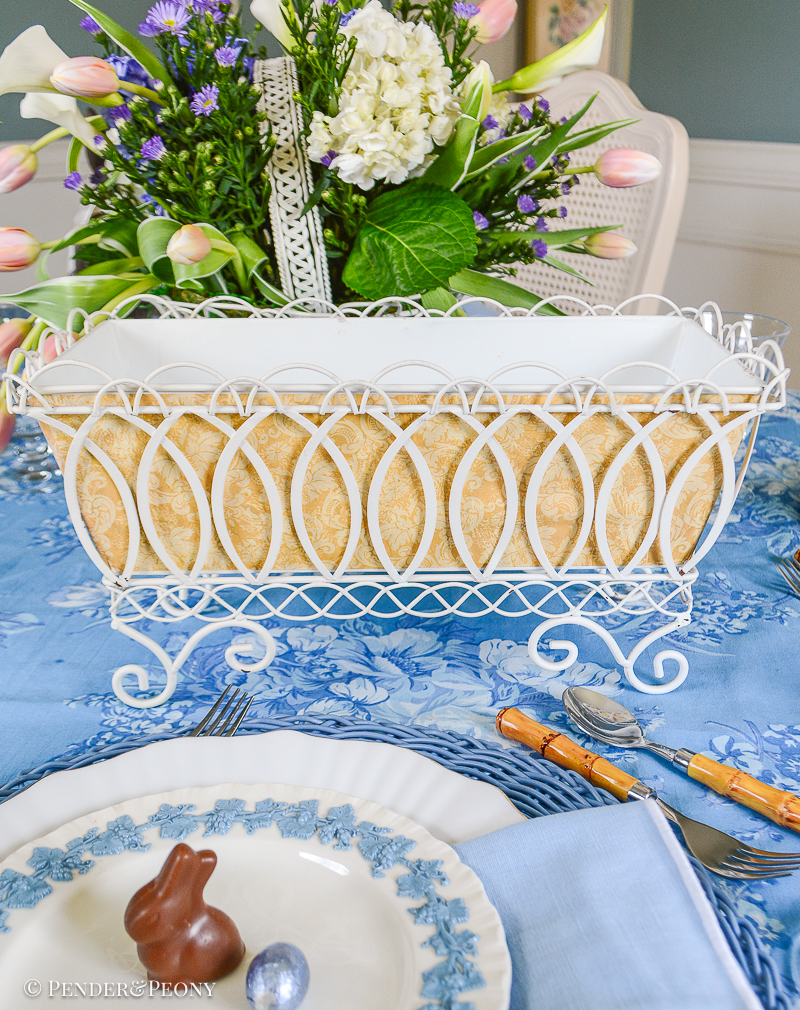 White wire planter or jardinere