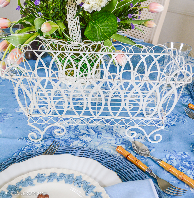 White wire planter or jardinere