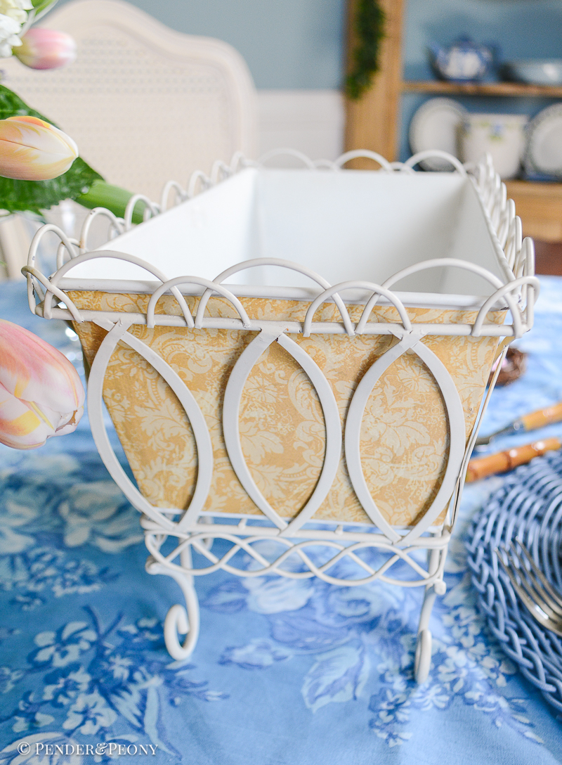 White wire planter or jardinere