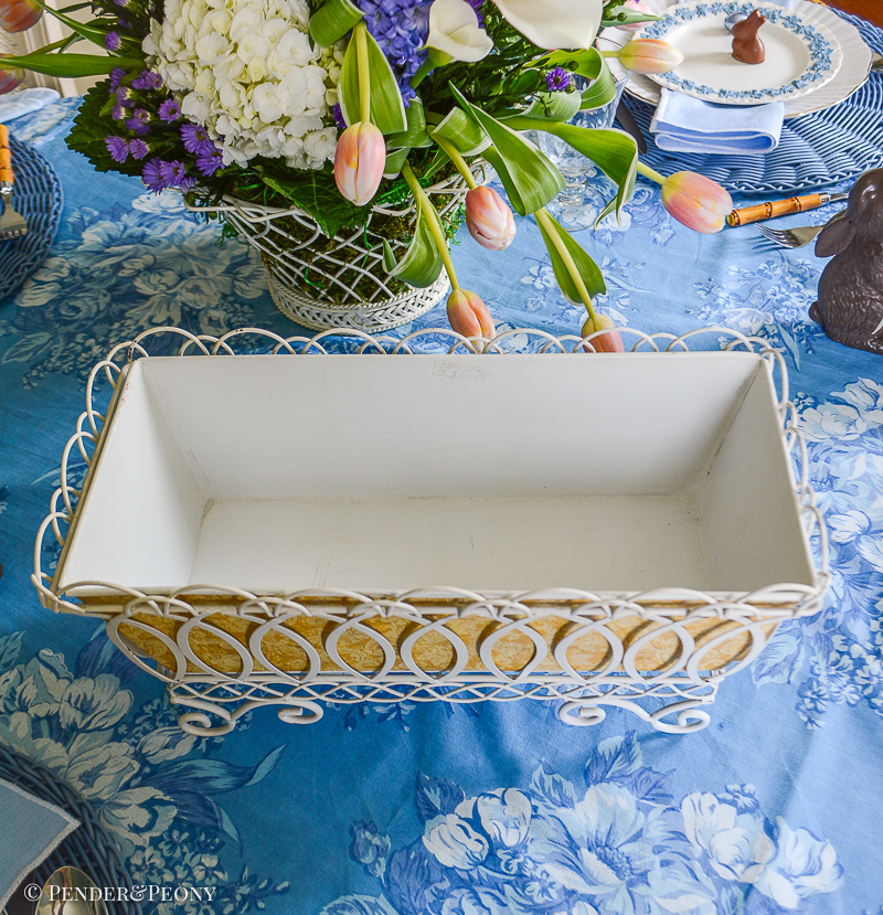 White wire planter or jardinere