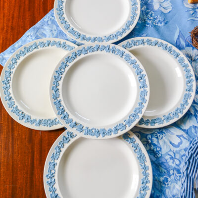 Wedgwood lavender on cream Queen's Ware salad 8" plates