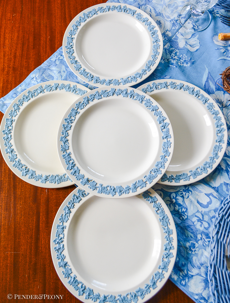 Wedgwood lavender on cream Queen's Ware salad 8" plates