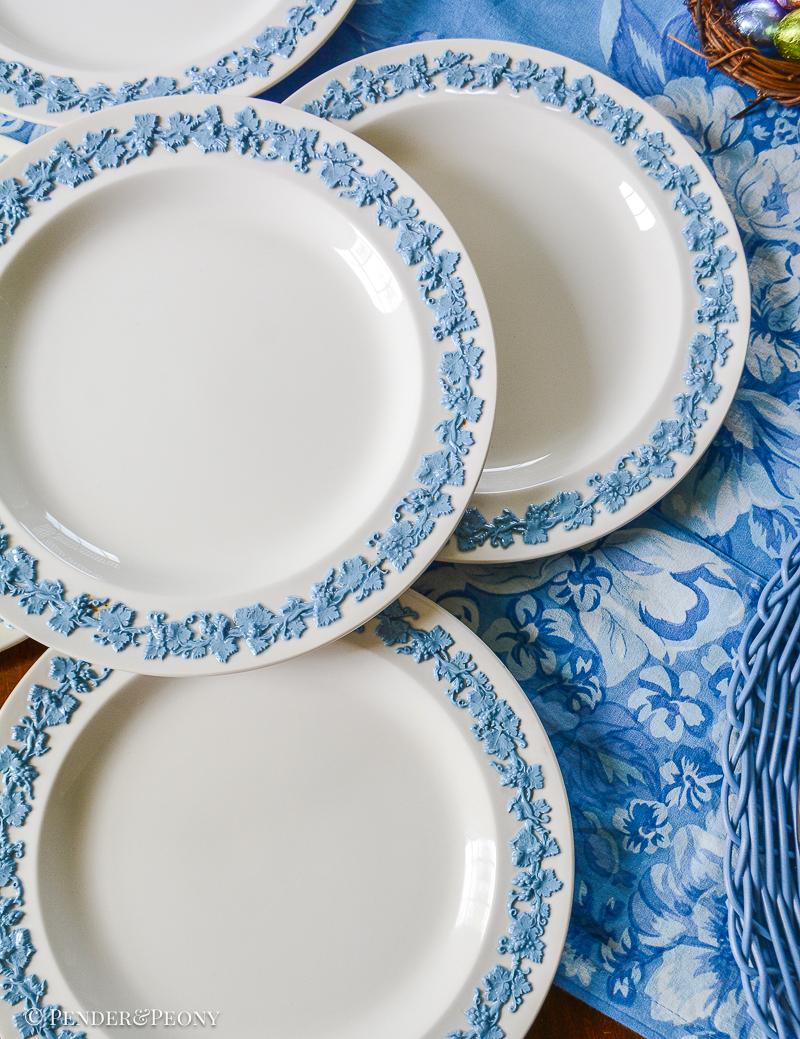 Wedgwood lavender on cream Queen's Ware salad 8" plates