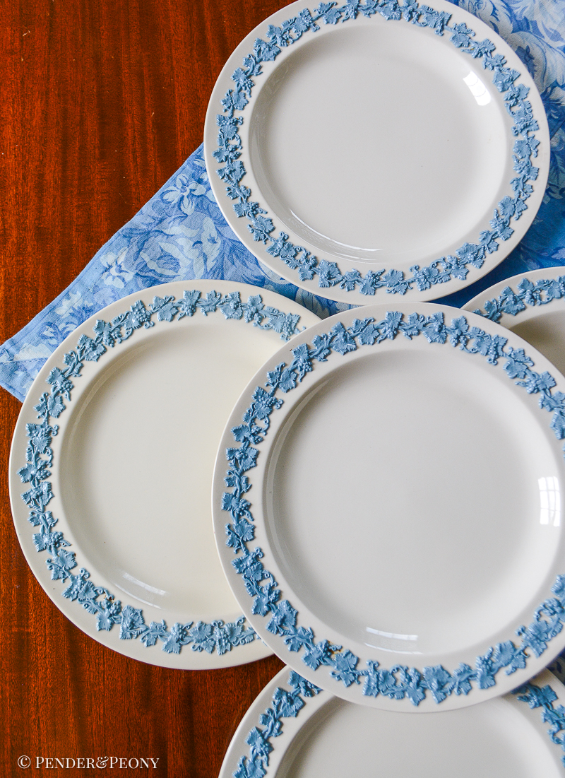 Wedgwood lavender on cream Queen's Ware salad 8" plates