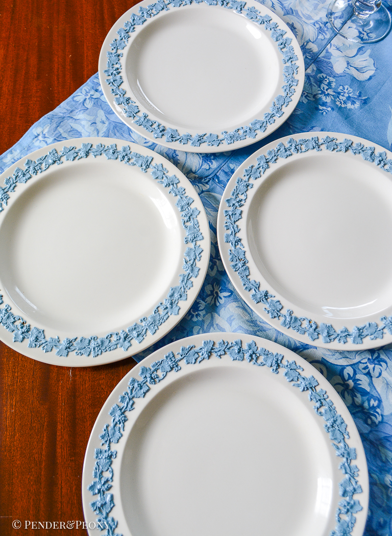 Wedgwood lavender on cream Queen's Ware salad 8" plates