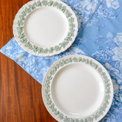 Celadon on cream Wedgwood Queensware plates