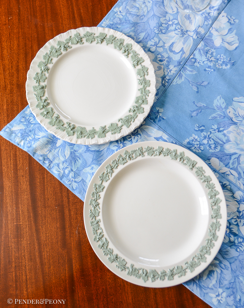 Celadon on cream Wedgwood Queensware plates