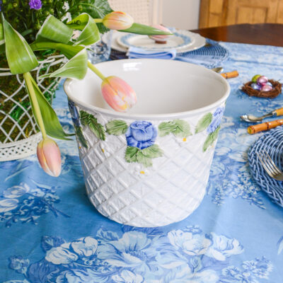 Italian Blue & White Floral Cachepot
