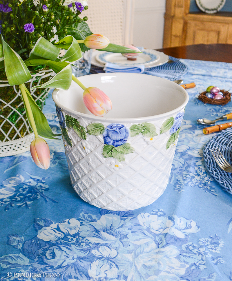 Italian Blue & White Floral Cachepot
