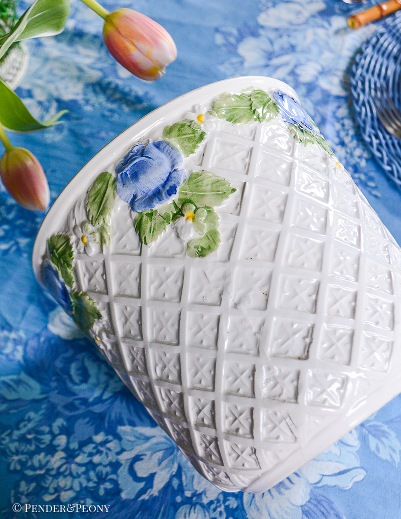 Italian Blue & White Floral Cachepot - Image 4