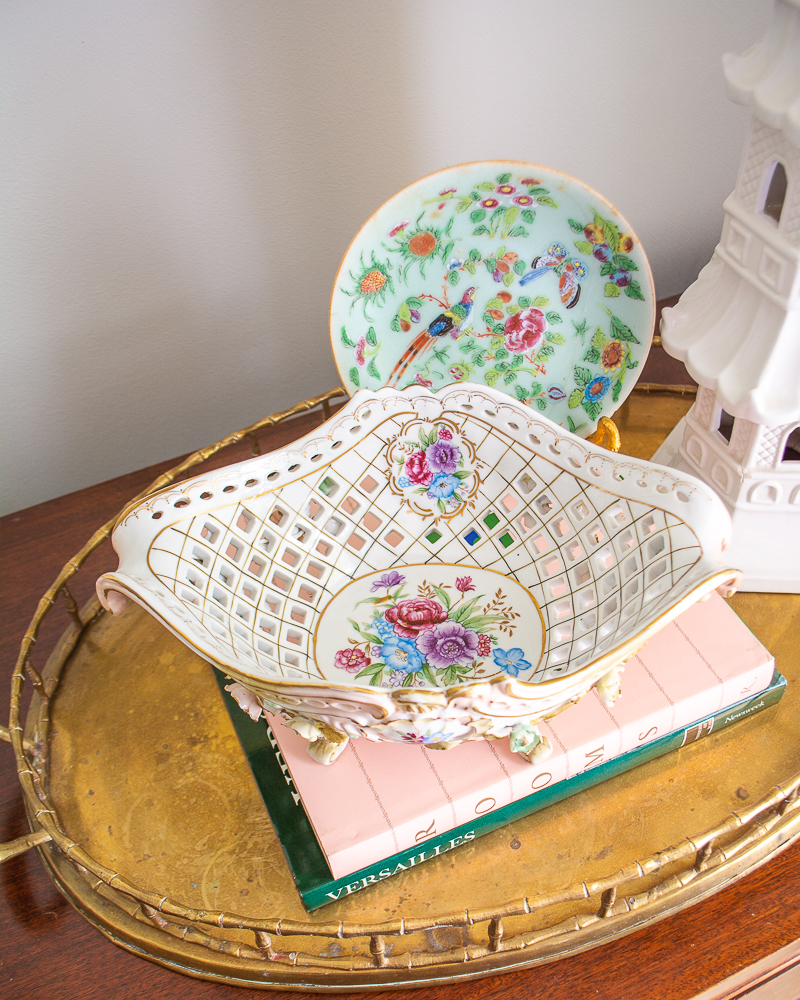 Floral compote with pierced sides