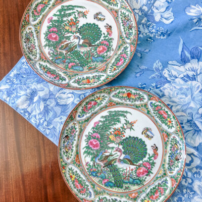 Pair of Rose Canton peacock plates