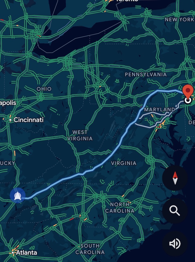 Map of our antiquing roadtrip north to PA