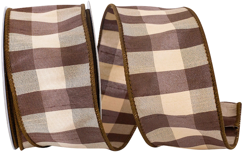 2.5 inch brown and white gingham ribbon
