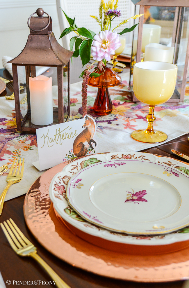 Fox place cards from Hester & Cook add a playful element to the fall table