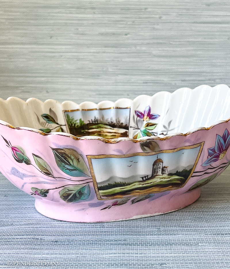 Pompadour Pink Fluted Bowl with Landscape Scenes - Image 3