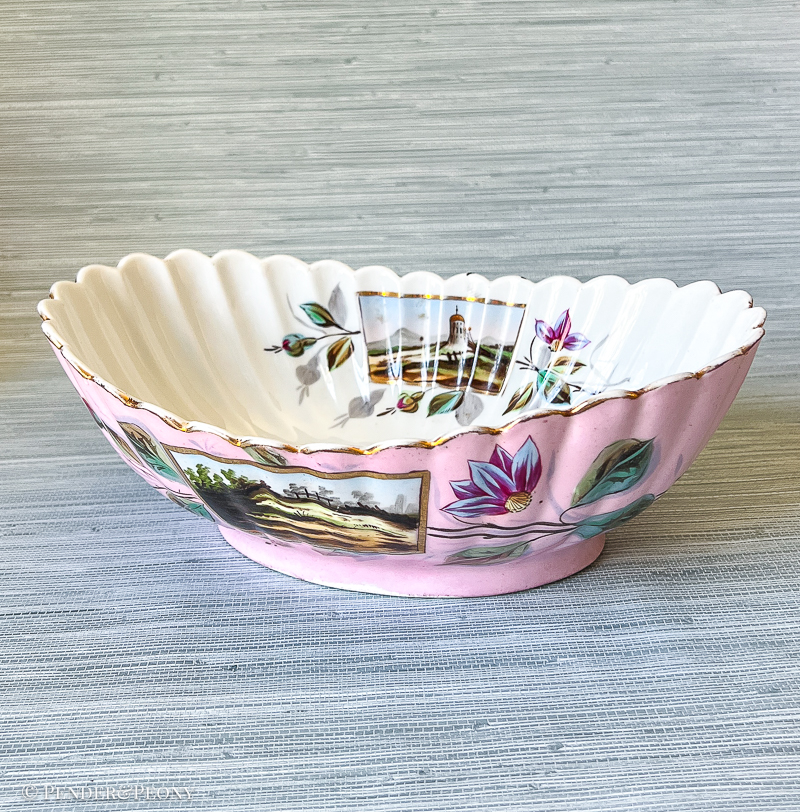 Pompadour Pink Fluted Bowl with Landscape Scenes - Image 5