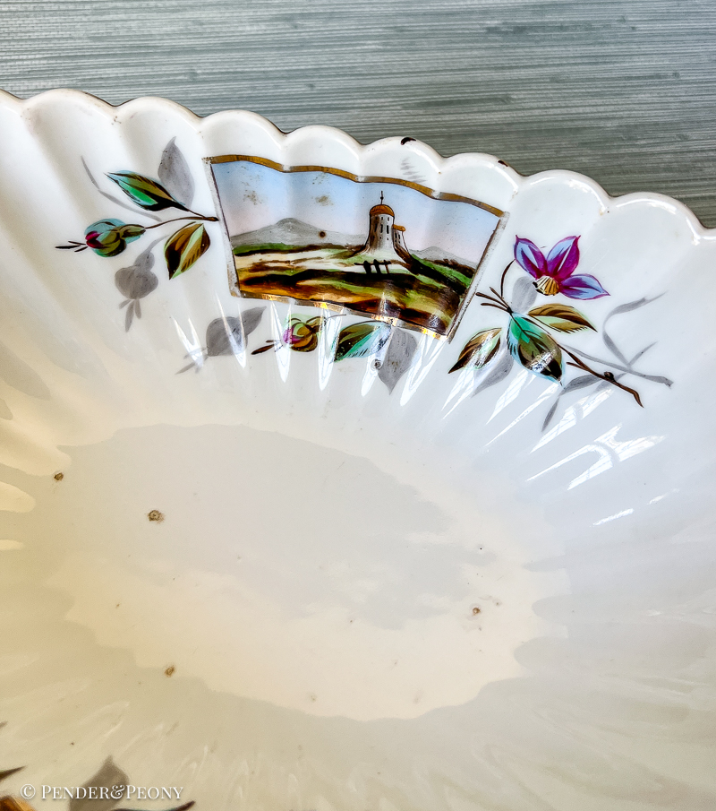Pompadour Pink Fluted Bowl with Landscape Scenes - Image 6