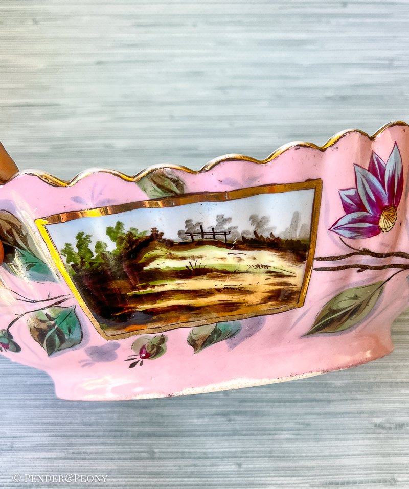 Pompadour Pink Fluted Bowl with Landscape Scenes - Image 7