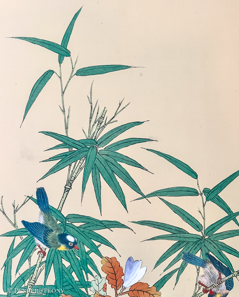Vintage Chinese Folding Screen with Birds and Bamboo, Signed - Image 9