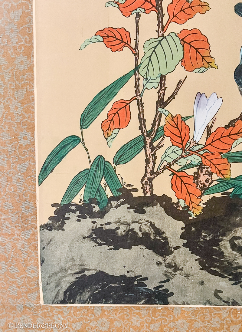 Vintage Chinese Folding Screen with Birds and Bamboo, Signed - Image 10