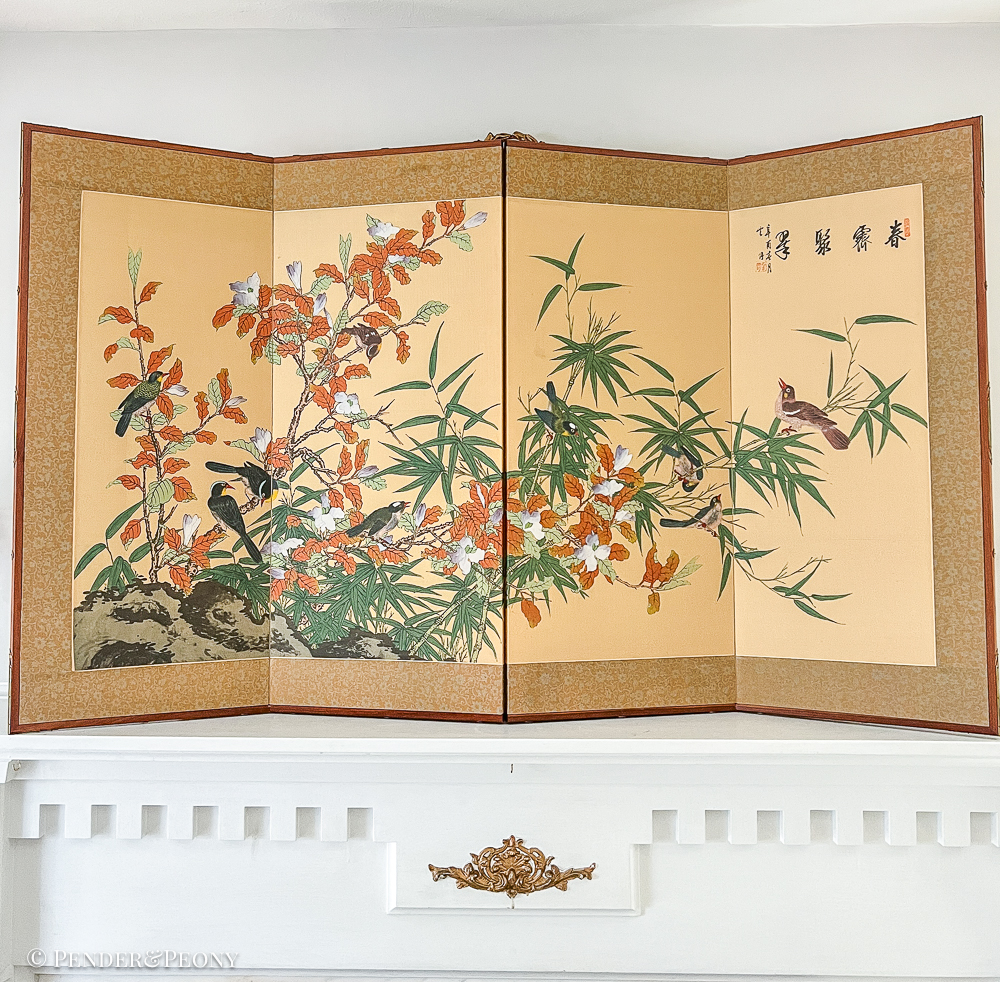 Vintage Chinese Folding Screen with Birds and Bamboo, Signed - Image 2