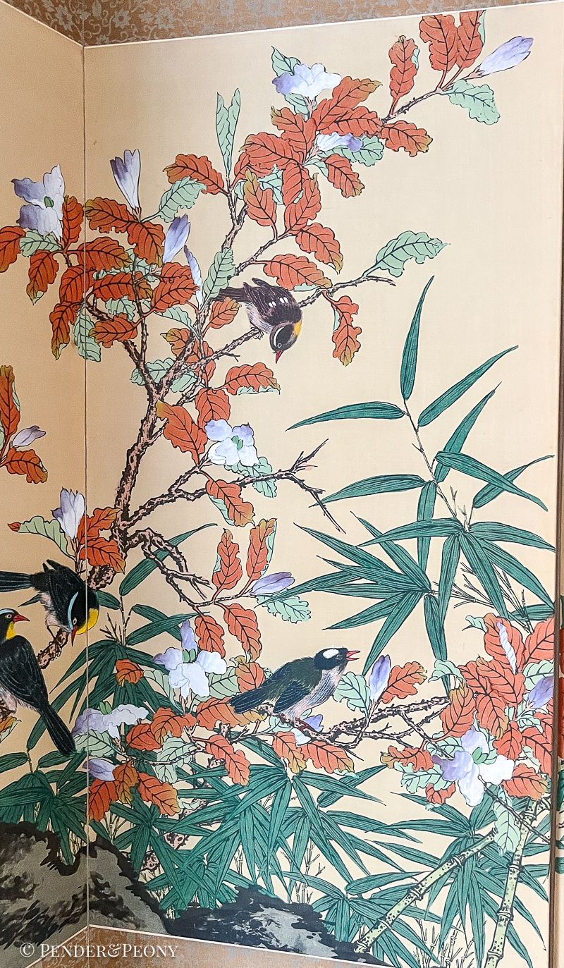 Vintage Chinese Folding Screen with Birds and Bamboo, Signed - Image 6