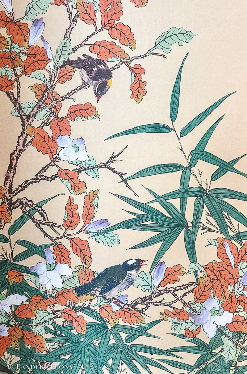 Vintage Chinese Folding Screen with Birds and Bamboo, Signed - Image 7