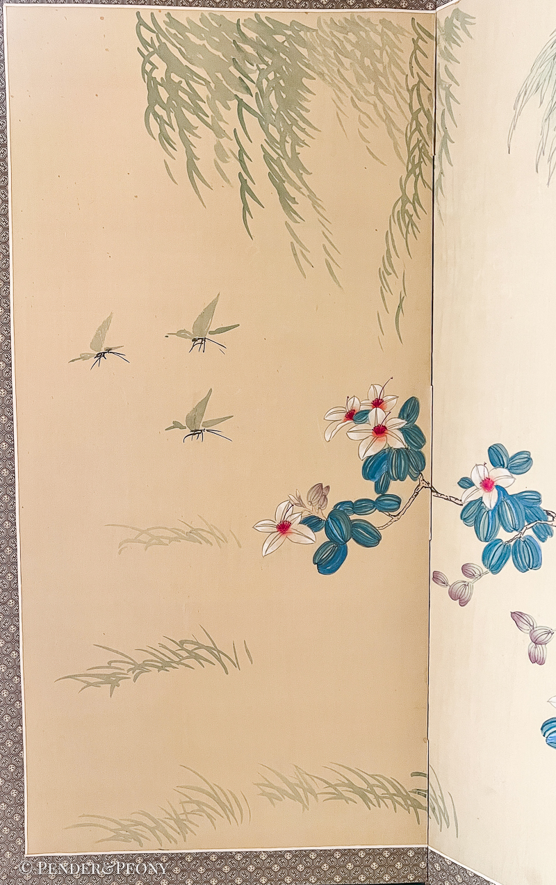 Vintage Chinese Silk Folding Screen, Pink Birds, Signed - Image 8