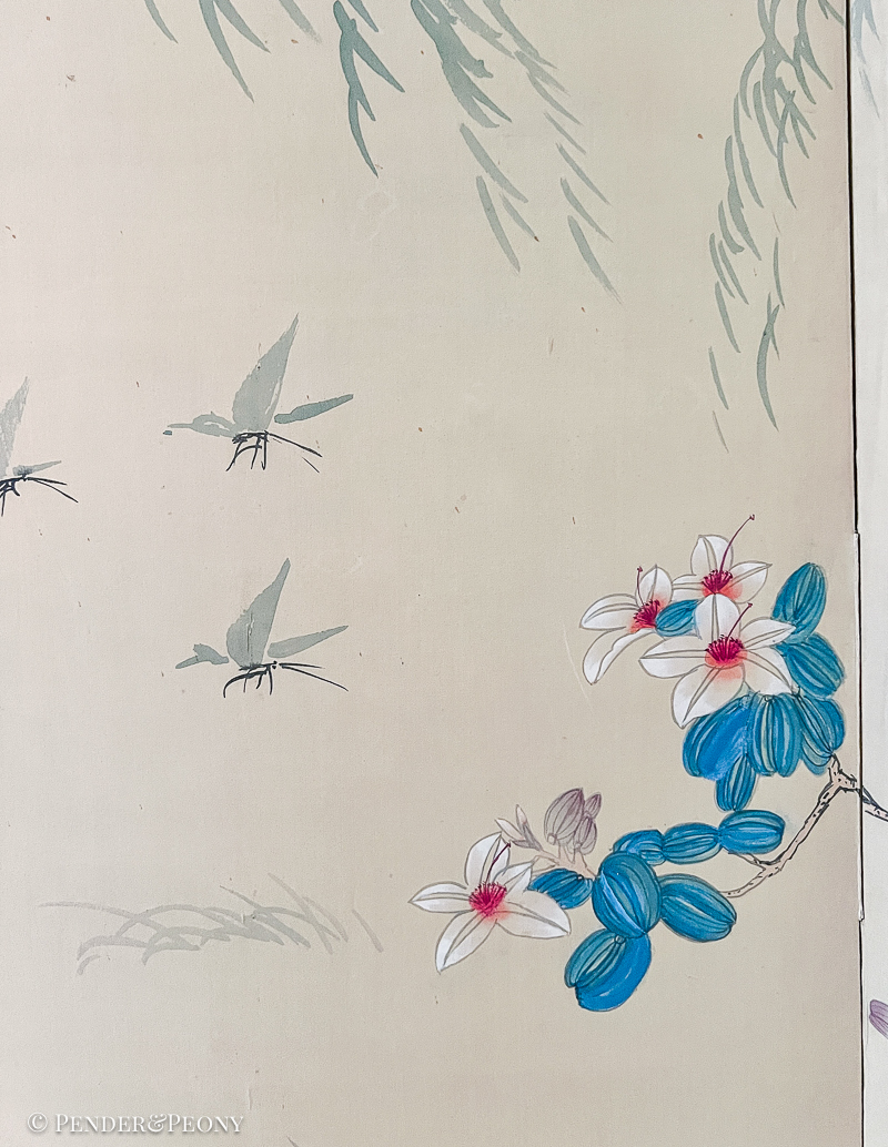 Vintage Chinese Silk Folding Screen, Pink Birds, Signed - Image 9