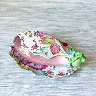 The coveted Mottahedeh tobacco leaf eggplant with underplate.