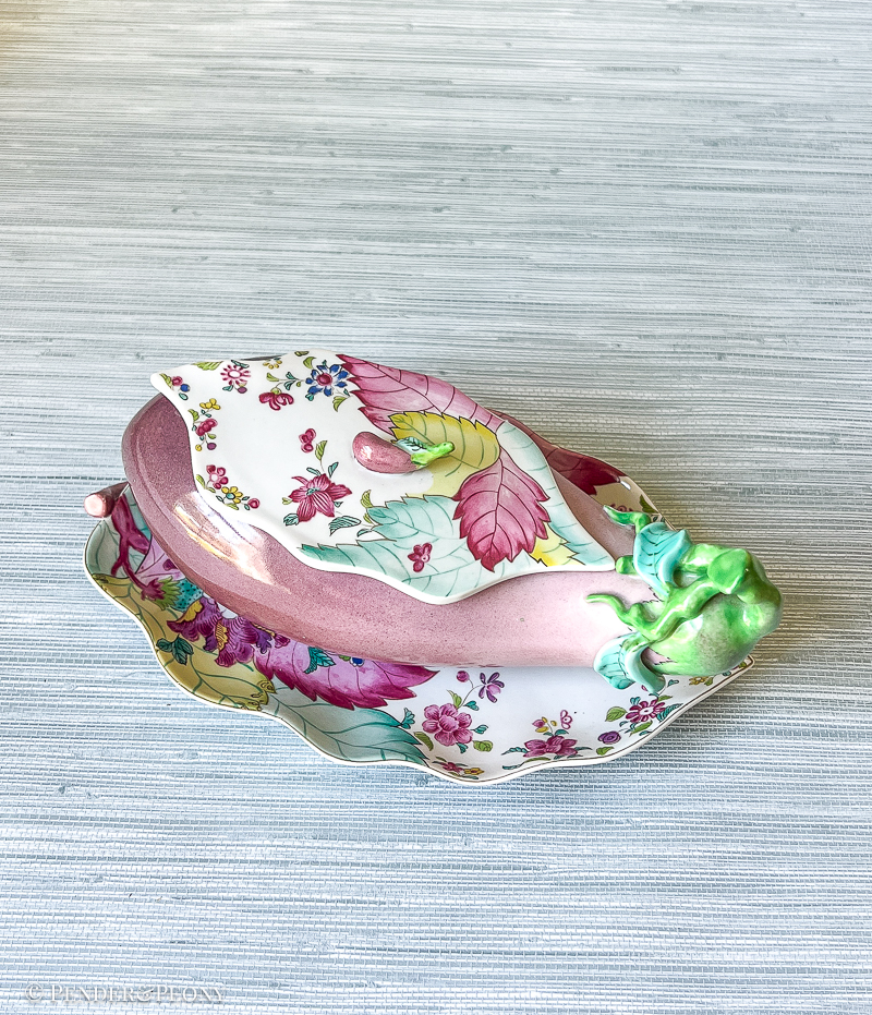 The coveted Mottahedeh tobacco leaf eggplant with underplate.