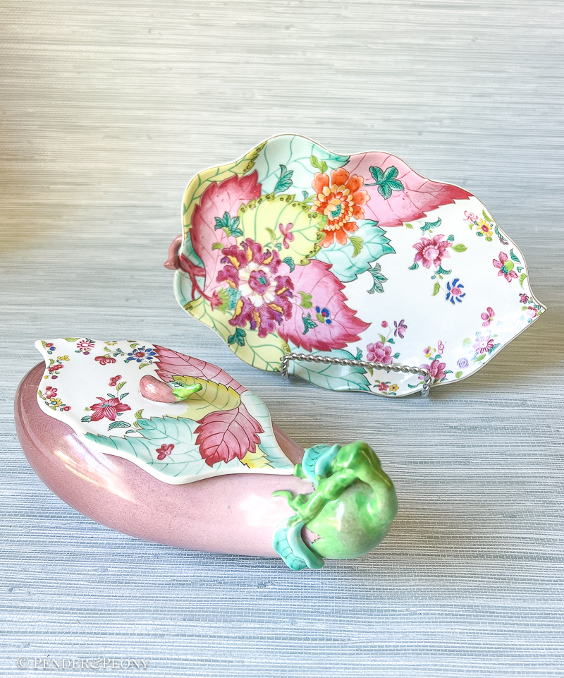 The coveted Mottahedeh tobacco leaf eggplant with underplate.