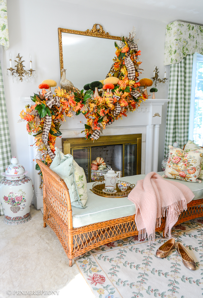 Decorate for autumn with an oak leaf, magnolia, fern, and bittersweet fall mantel garland.