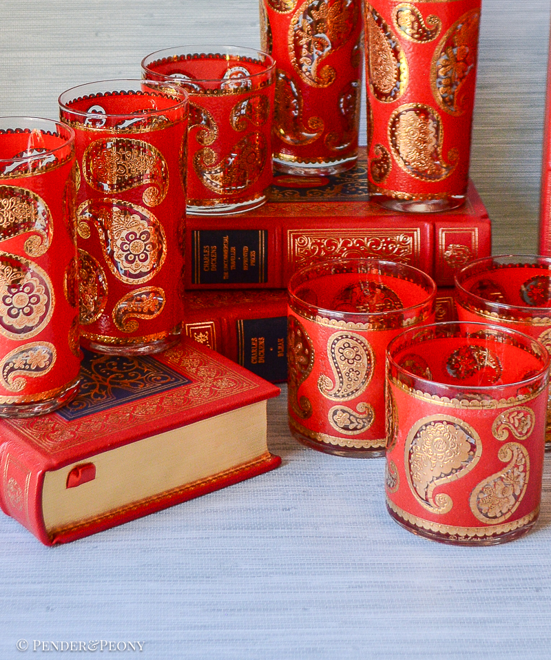 Vintage Culver Red Paisley Glasses - Image 2