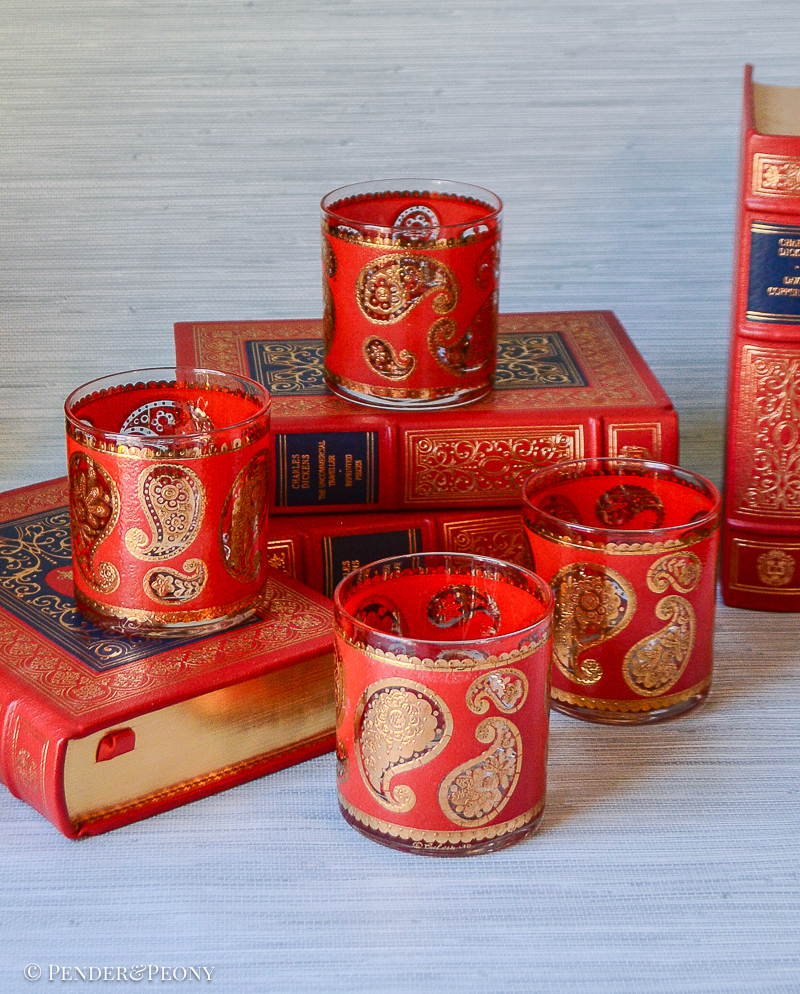 Vintage Culver Red Paisley Glasses - Image 3