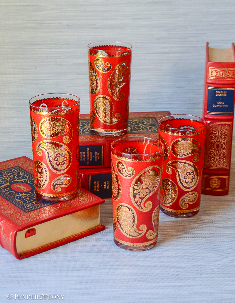 Vintage Culver Red Paisley Glasses - Image 4