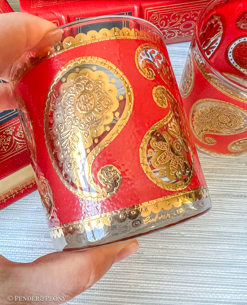 Vintage Culver Red Paisley Glasses - Image 5