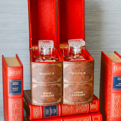 Add a chic little hideaway bar to your bookshelves or table with this faux book tantalus.