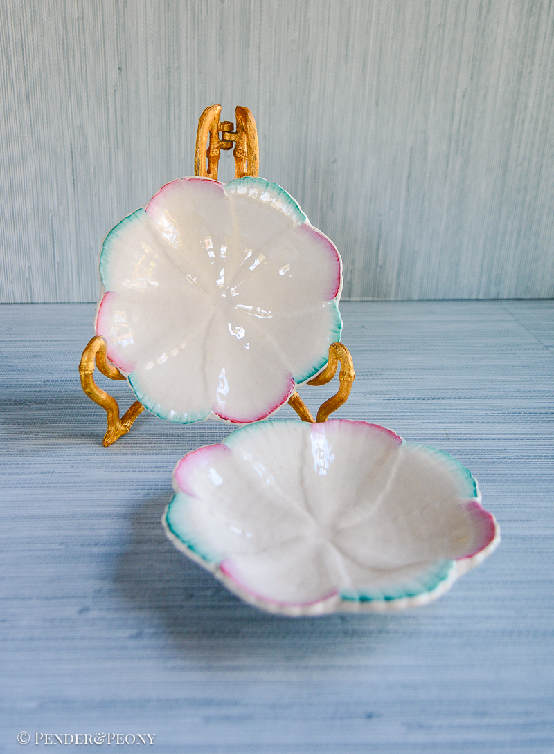 Griffen, Smith & Hill shell dishes, pink and green.