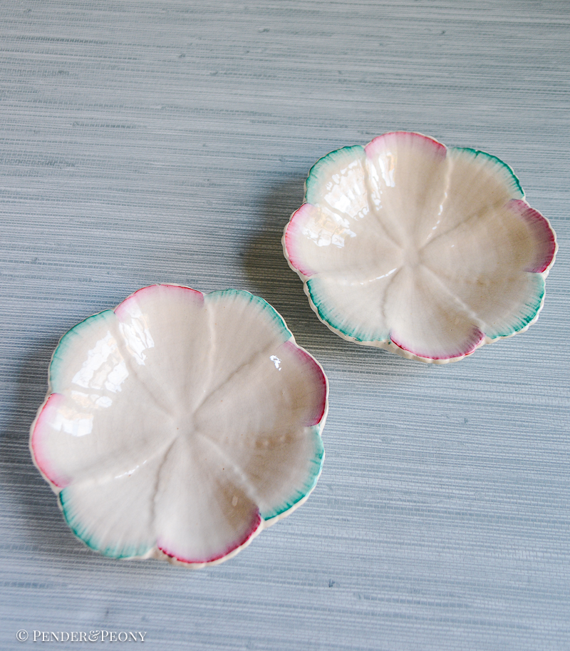 Griffen, Smith & Hill shell dishes, pink and green.