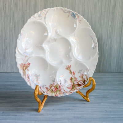 Blue, pink, and green floral oyster plate from Haviland & Co. 1888-1896.