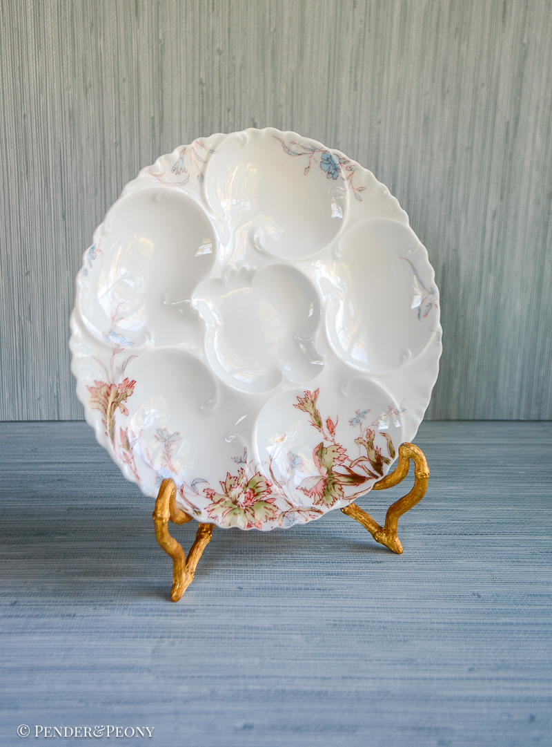 Blue, pink, and green floral oyster plate from Haviland & Co. 1888-1896.