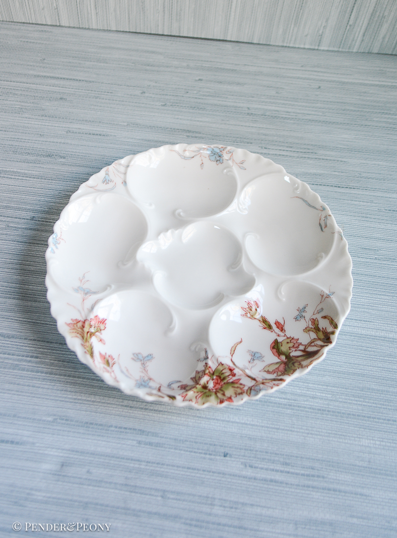 Blue, pink, and green floral oyster plate from Haviland & Co. 1888-1896.