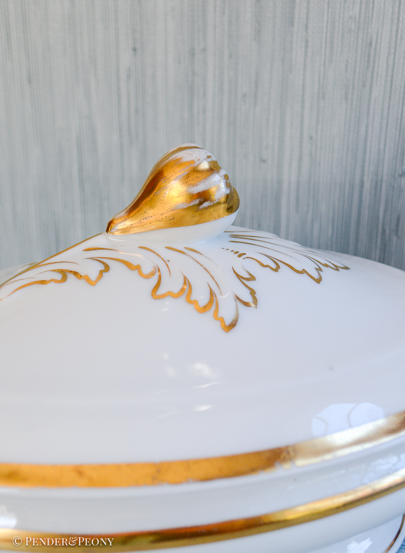 Antique Limoges Oval Tureen, White & Gilt - Image 4