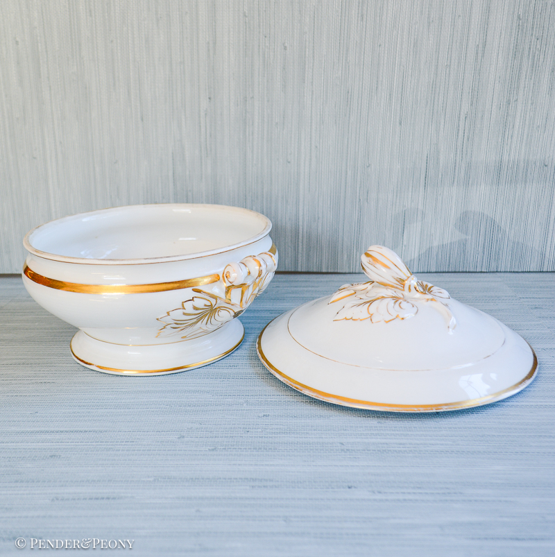 Antique Limoges Round Tureen, White & Gilt - Image 5